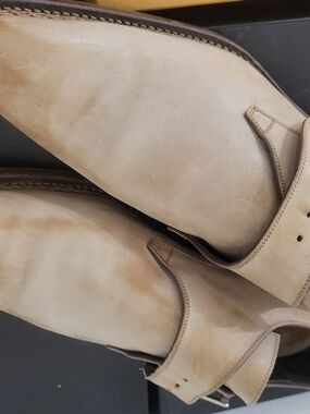 Men's Leather Monk Strap Shoes in Light Tan